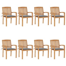 Stackable garden chairs 8 units teak wood with cushions by vidaXL, Garden chairs - Ref: Foro24-3073241, Price: 962,66 €, Disc...