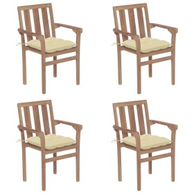 Stackable garden chairs 4 pcs solid teak wood with cushions by vidaXL, Garden chairs - Ref: Foro24-3073396, Price: 438,99 €, ...