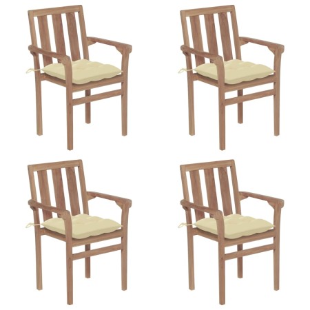 Stackable garden chairs 4 pcs solid teak wood with cushions by vidaXL, Garden chairs - Ref: Foro24-3073396, Price: 457,09 €, ...