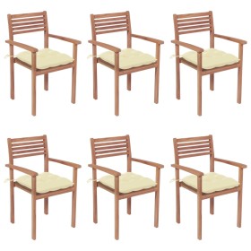 Stackable garden chairs 6 pcs teak wood with cushions by vidaXL, Garden chairs - Ref: Foro24-3072589, Price: 489,64 €, Discou...