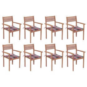 Stackable garden chairs 8 units teak wood with cushions by vidaXL, Garden chairs - Ref: Foro24-3072613, Price: 654,85 €, Disc...