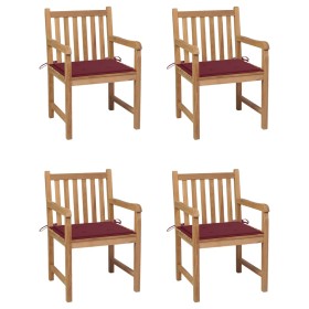 Garden chairs 4 units teak wood with red wine cushions by vidaXL, Garden chairs - Ref: Foro24-3073013, Price: 545,99 €, Disco...