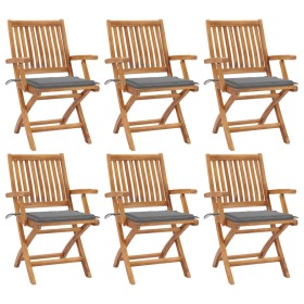 Klappbare Gartenstühle 6 Stk. massives Teakholz mit Kissen von vidaXL, Gartenstühle - Ref: Foro24-3072751, Preis: 746,79 €, R...