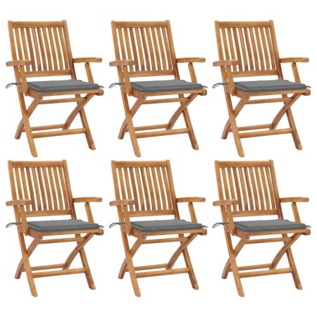 Folding garden chairs 6 pcs solid teak wood with cushions by vidaXL, Garden chairs - Ref: Foro24-3072751, Price: 746,79 €, Di...