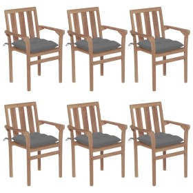 Stackable garden chairs 6 pcs solid teak wood with cushions by vidaXL, Garden chairs - Ref: Foro24-3073422, Price: 667,99 €, ...