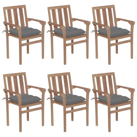 Stackable garden chairs 6 pcs solid teak wood with cushions by vidaXL, Garden chairs - Ref: Foro24-3073422, Price: 697,63 €, ...