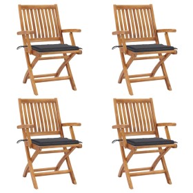 Folding garden chairs and cushions 4 units solid teak wood by vidaXL, Garden chairs - Ref: Foro24-3072723, Price: 495,99 €, D...