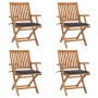 Folding garden chairs and cushions 4 units solid teak wood by vidaXL, Garden chairs - Ref: Foro24-3072723, Price: 498,83 €, D...