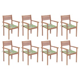 Stapelbare Gartenstühle 8 Einheiten aus Teakholz mit Kissen von vidaXL, Gartenstühle - Ref: Foro24-3072612, Preis: 660,99 €, ...