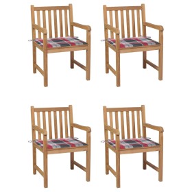 Garden chairs 4 pcs solid teak wood red checkered cushions by vidaXL, Garden chairs - Ref: Foro24-3073017, Price: 510,99 €, D...