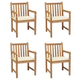 Garden chairs 4 pcs solid teak wood with cream cushions by vidaXL, Garden chairs - Ref: Foro24-3073006, Price: 517,99 €, Disc...