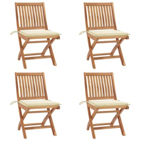 Folding garden chairs 4 pcs solid teak wood with cushions by vidaXL, Garden chairs - Ref: Foro24-3072809, Price: 344,16 €, Di...