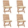 Folding garden chairs 4 pcs solid teak wood with cushions by vidaXL, Garden chairs - Ref: Foro24-3072809, Price: 365,57 €, Di...