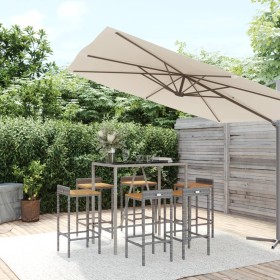 Bar table and garden stools 7 pieces acacia wood PE rattan gray by vidaXL, Garden sets - Ref: Foro24-3187679, Price: 347,99 €...