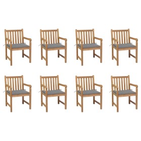 Garden chairs 8 pcs solid teak wood gray cushions by vidaXL, Garden chairs - Ref: Foro24-3073059, Price: 1,00 €, Discount: %