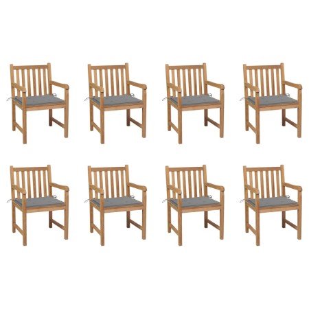 Garden chairs 8 pcs solid teak wood gray cushions by vidaXL, Garden chairs - Ref: Foro24-3073059, Price: 1,00 €, Discount: %