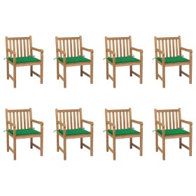 Garden chairs 8 pcs solid teak wood green cushions by vidaXL, Garden chairs - Ref: Foro24-3073063, Price: 1,00 €, Discount: %