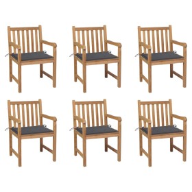 Garden chairs 6 pcs solid teak wood anthracite cushions by vidaXL, Garden chairs - Ref: Foro24-3073031, Price: 831,38 €, Disc...