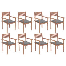 Stackable garden chairs 8 units teak wood with cushions by vidaXL, Garden chairs - Ref: Foro24-3072601, Price: 661,70 €, Disc...