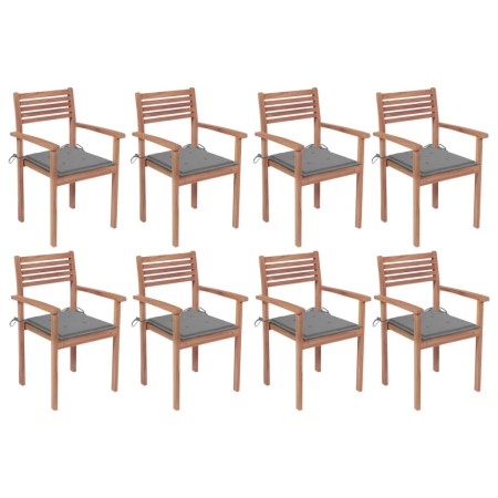 Stapelbare Gartenstühle 8 Einheiten aus Teakholz mit Kissen von vidaXL, Gartenstühle - Ref: Foro24-3072601, Preis: 661,70 €, ...