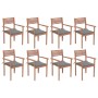 Stackable garden chairs 8 units teak wood with cushions by vidaXL, Garden chairs - Ref: Foro24-3072601, Price: 661,70 €, Disc...