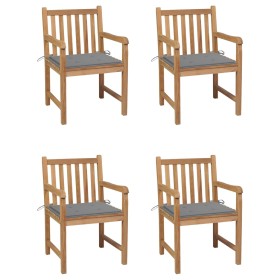 Garden chairs 4 units solid teak wood with gray cushions by vidaXL, Garden chairs - Ref: Foro24-3073005, Price: 551,17 €, Dis...