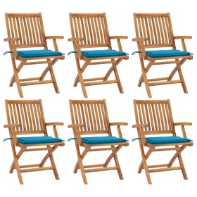 Folding garden chairs 6 pcs solid teak wood with cushions by vidaXL, Garden chairs - Ref: Foro24-3072754, Price: 731,99 €, Di...