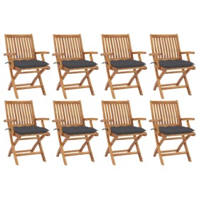 Folding garden chairs 8 pcs solid teak wood with cushions by vidaXL, Garden chairs - Ref: Foro24-3072792, Price: 984,40 €, Di...