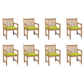 Garden chairs 8 pcs solid teak wood glossy green cushions by vidaXL, Garden chairs - Ref: Foro24-3073069, Price: 1,00 €, Disc...