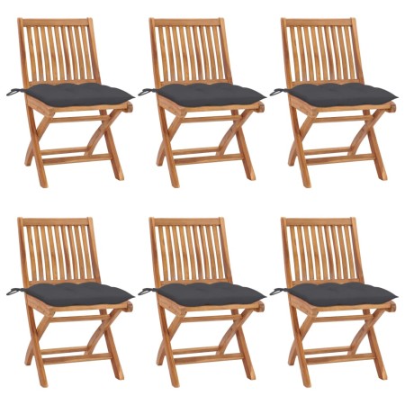 Folding garden chairs 6 pcs solid teak wood with cushions by vidaXL, Garden chairs - Ref: Foro24-3072849, Price: 561,62 €, Di...