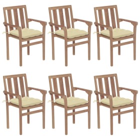 Stackable garden chairs 6 pcs solid teak wood with cushions by vidaXL, Garden chairs - Ref: Foro24-3073423, Price: 682,99 €, ...