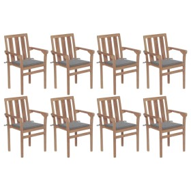 Stackable garden chairs 8 pcs solid teak wood with cushions by vidaXL, Garden chairs - Ref: Foro24-3073434, Price: 923,70 €, ...