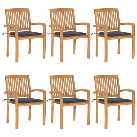 Stackable garden chairs, set of 6, made of teak wood with cushions. by vidaXL, Garden chairs - Ref: Foro24-3073225, Price: 73...