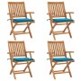 Folding garden chairs 4 pcs solid teak wood with cushions by vidaXL, Garden chairs - Ref: Foro24-3072727, Price: 488,34 €, Di...