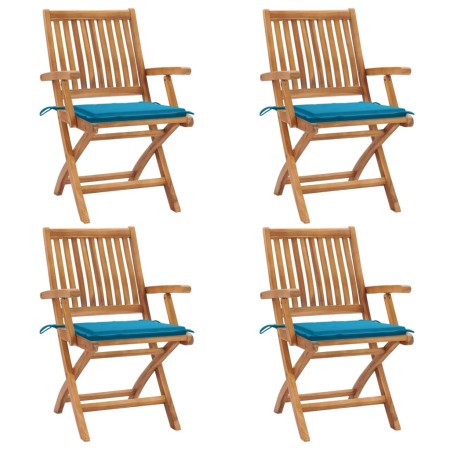 Folding garden chairs 4 pcs solid teak wood with cushions by vidaXL, Garden chairs - Ref: Foro24-3072727, Price: 488,99 €, Di...