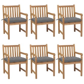 Garden chairs 6 pcs solid teak wood with gray cushions by vidaXL, Garden chairs - Ref: Foro24-3073047, Price: 826,31 €, Disco...