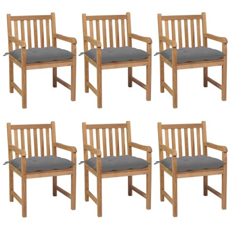 Garden chairs 6 pcs solid teak wood with gray cushions by vidaXL, Garden chairs - Ref: Foro24-3073047, Price: 778,66 €, Disco...