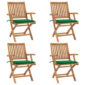 Folding garden chairs 4 pcs solid teak wood with cushions by vidaXL, Garden chairs - Ref: Foro24-3072728, Price: 488,99 €, Di...