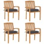 Stackable garden chairs 4 pcs teak wood with cushions by vidaXL, Garden chairs - Ref: Foro24-3073255, Price: 497,58 €, Discou...