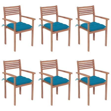 Stackable garden chairs 6 pcs teak wood with cushions by vidaXL, Garden chairs - Ref: Foro24-3072591, Price: 510,56 €, Discou...