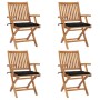 Folding garden chairs 4 pcs solid teak wood with cushions by vidaXL, Garden chairs - Ref: Foro24-3072730, Price: 423,99 €, Di...