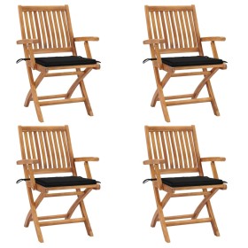 Folding garden chairs 4 pcs solid teak wood with cushions by vidaXL, Garden chairs - Ref: Foro24-3072730, Price: 423,28 €, Di...