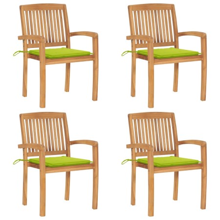 Stackable garden chairs 4 pcs teak wood with cushions by vidaXL, Garden chairs - Ref: Foro24-3073221, Price: 469,99 €, Discou...