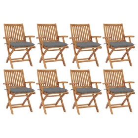 Klappbare Gartenstühle 8 Stk. massives Teakholz mit Kissen von vidaXL, Gartenstühle - Ref: Foro24-3072793, Preis: 954,99 €, R...