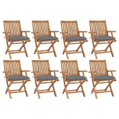 Klappbare Gartenstühle 8 Stk. massives Teakholz mit Kissen von vidaXL, Gartenstühle - Ref: Foro24-3072793, Preis: 954,99 €, R...