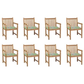 Garden chairs 8 units solid teak wood cushions green leaves by vidaXL, Garden chairs - Ref: Foro24-3073070, Price: 1,00 €, Di...