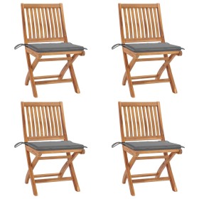 Folding garden chairs 4 pcs solid teak wood with cushions by vidaXL, Garden chairs - Ref: Foro24-3072808, Price: 365,57 €, Di...