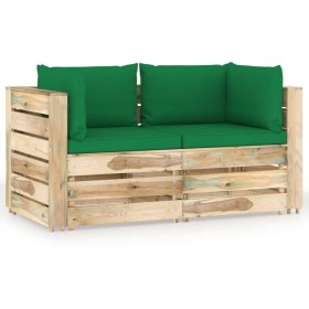 2-seater pallet sofa with green impregnated pine wood cushions by vidaXL, Garden sets - Ref: Foro24-3074548, Price: 292,99 €,...