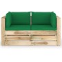 2-seater pallet sofa with green impregnated pine wood cushions by vidaXL, Garden sets - Ref: Foro24-3074548, Price: 292,31 €,...