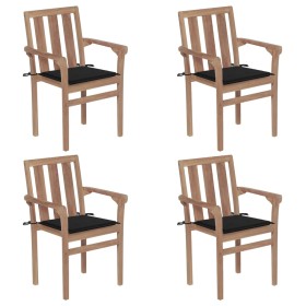 Stackable garden chairs 4 pcs solid teak wood with cushions by vidaXL, Garden chairs - Ref: Foro24-3073386, Price: 453,75 €, ...